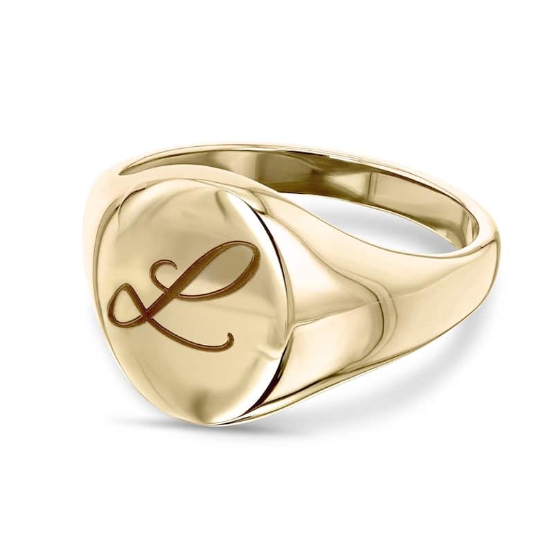 Annello by Kobelli 14k Yellow Gold Personalized Initials Oval Signet Ring - Brush