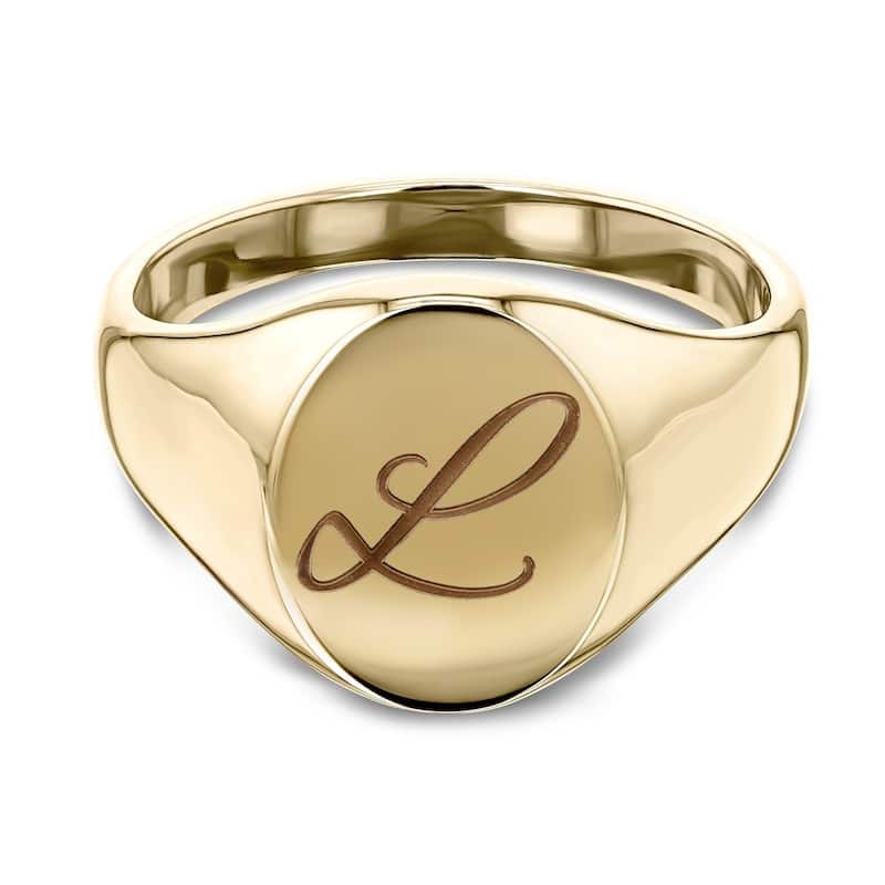 Annello by Kobelli 14k Yellow Gold Personalized Initials Oval Signet Ring - Brush