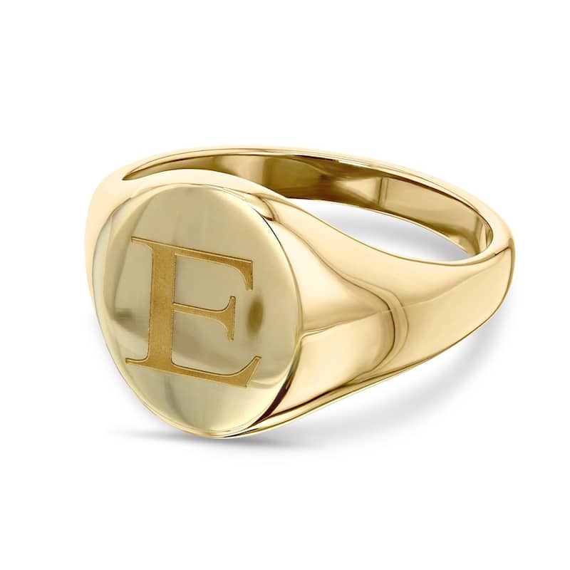 Kobelli 14k Solid Yellow Gold Plain Personalized Initials Oval Signet Ring - Times