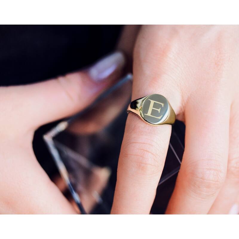 Kobelli 14k Solid Yellow Gold Plain Personalized Initials Oval Signet Ring - Times