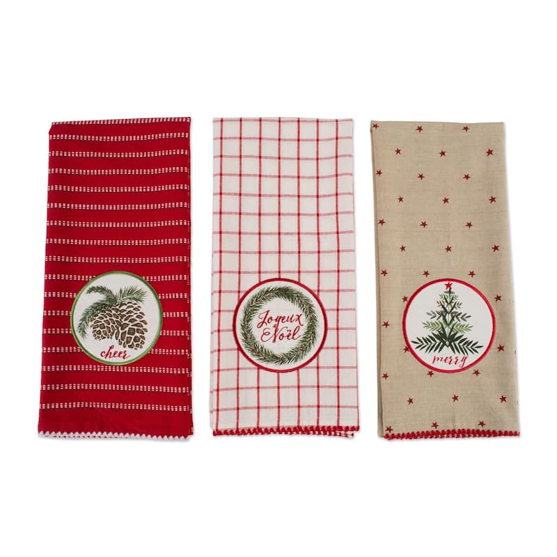 DII Assorted Holiday Embellished Dishtowel Set