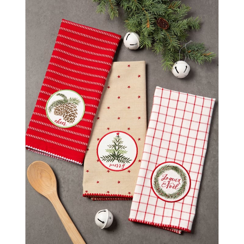 DII Assorted Holiday Embellished Dishtowel Set