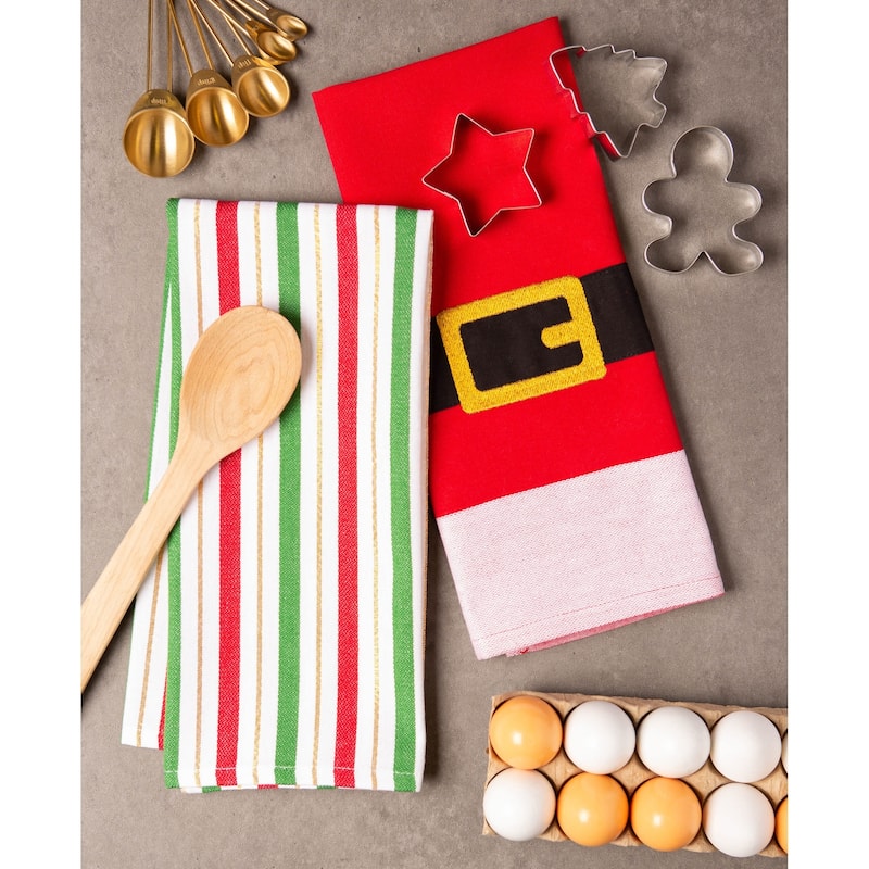 DII Assorted Holiday Embellished Dishtowel Set
