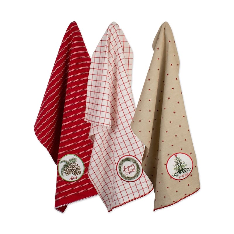 DII Assorted Holiday Embellished Dishtowel Set