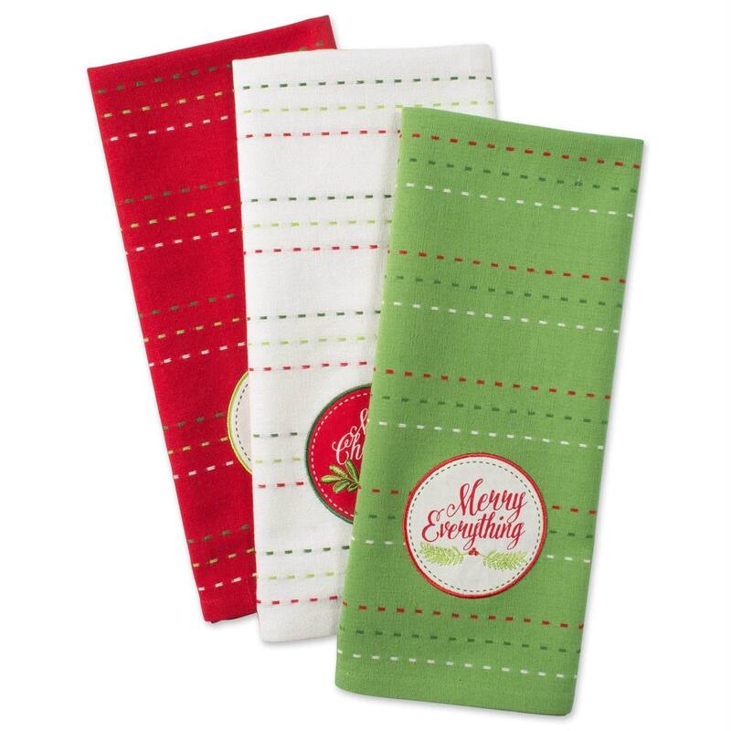 DII Assorted Cozy Christmas Embellished Dishtowel