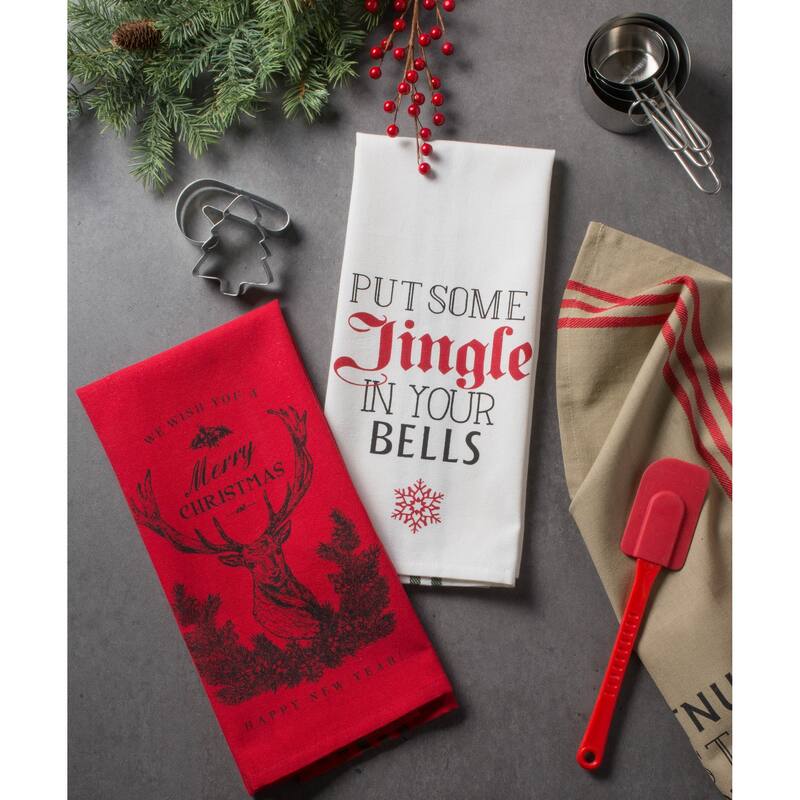 DII Assorted Cozy Christmas Embellished Dishtowel