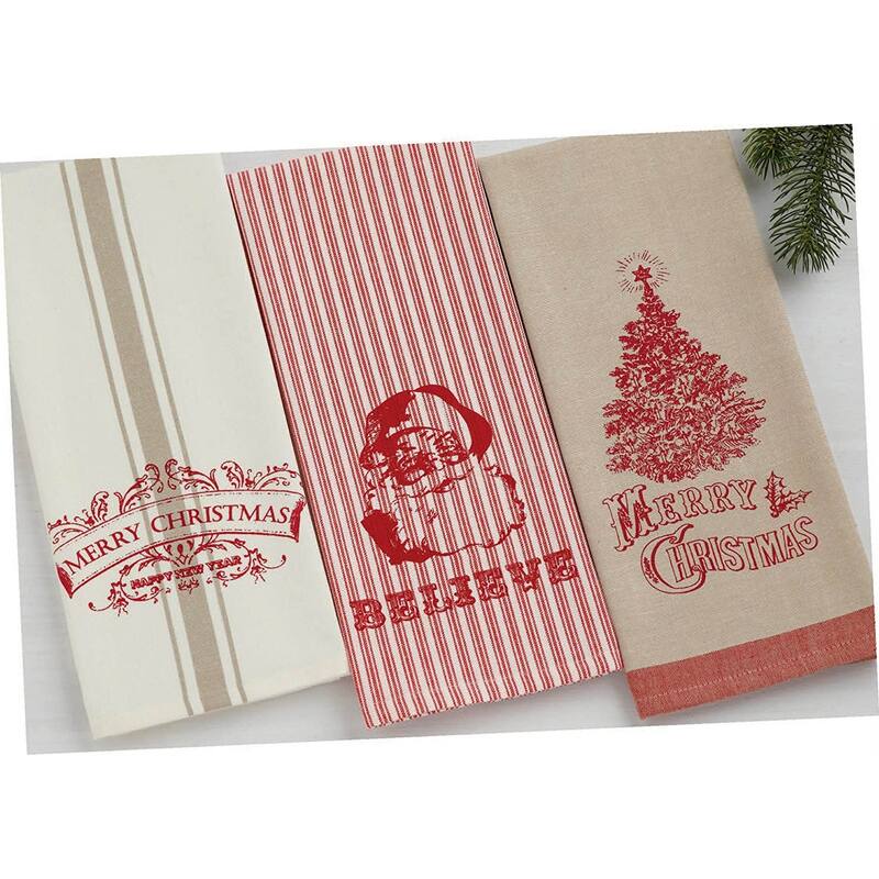 DII Assorted Cozy Christmas Embellished Dishtowel