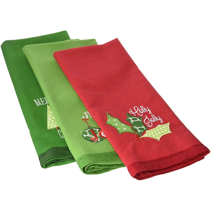 DII Assorted Cozy Christmas Embellished Dishtowel