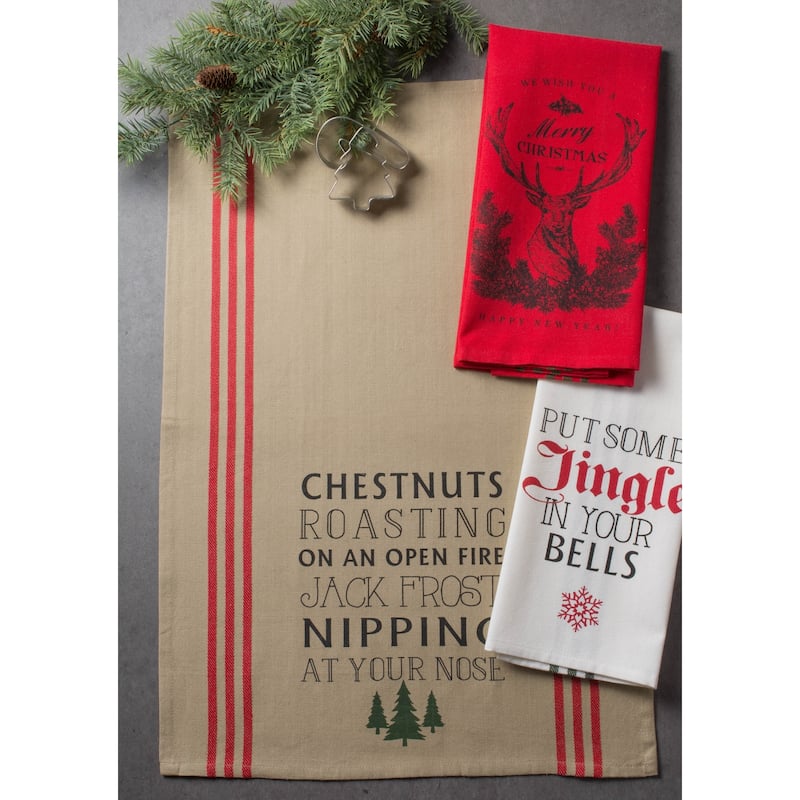 DII Assorted Cozy Christmas Embellished Dishtowel