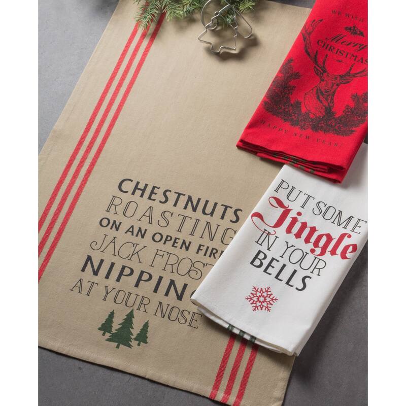 DII Assorted Cozy Christmas Embellished Dishtowel