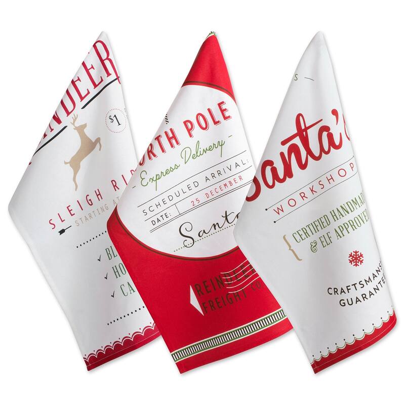 DII Assorted Cozy Christmas Embellished Dishtowel