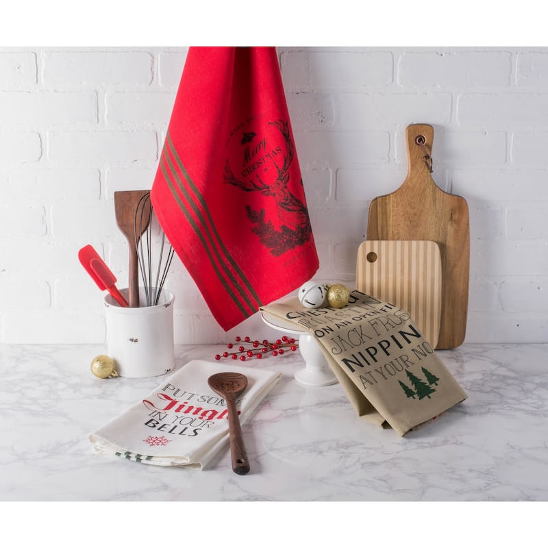 DII Assorted Cozy Christmas Embellished Dishtowel