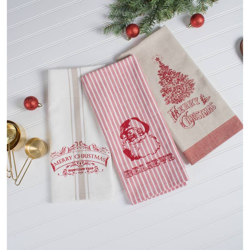 DII Assorted Cozy Christmas Embellished Dishtowel