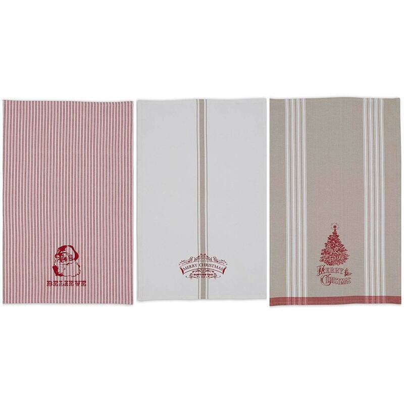 DII Assorted Cozy Christmas Embellished Dishtowel
