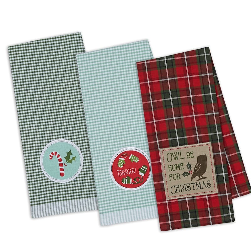 DII Assorted Cozy Christmas Embellished Dishtowel