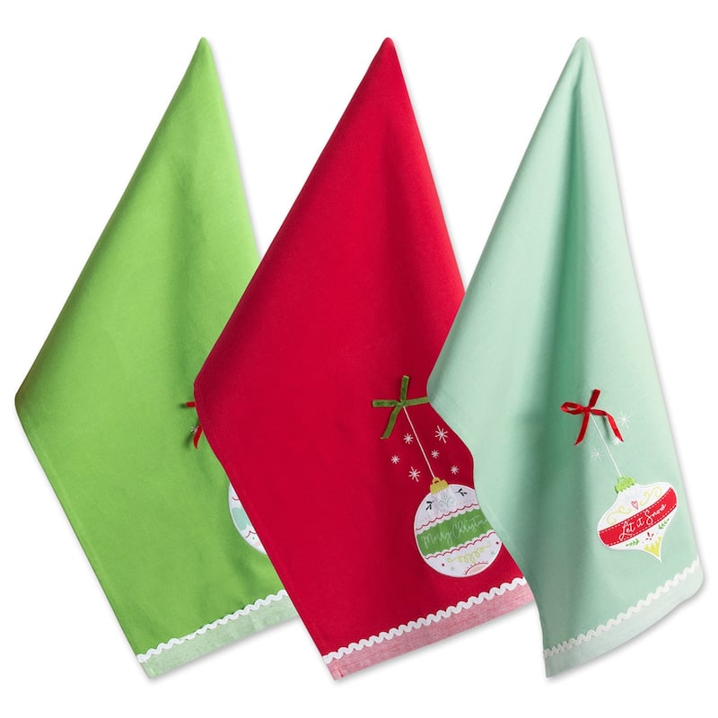 DII Assorted Cozy Christmas Embellished Dishtowel