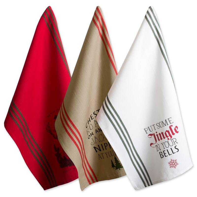 DII Assorted Cozy Christmas Embellished Dishtowel