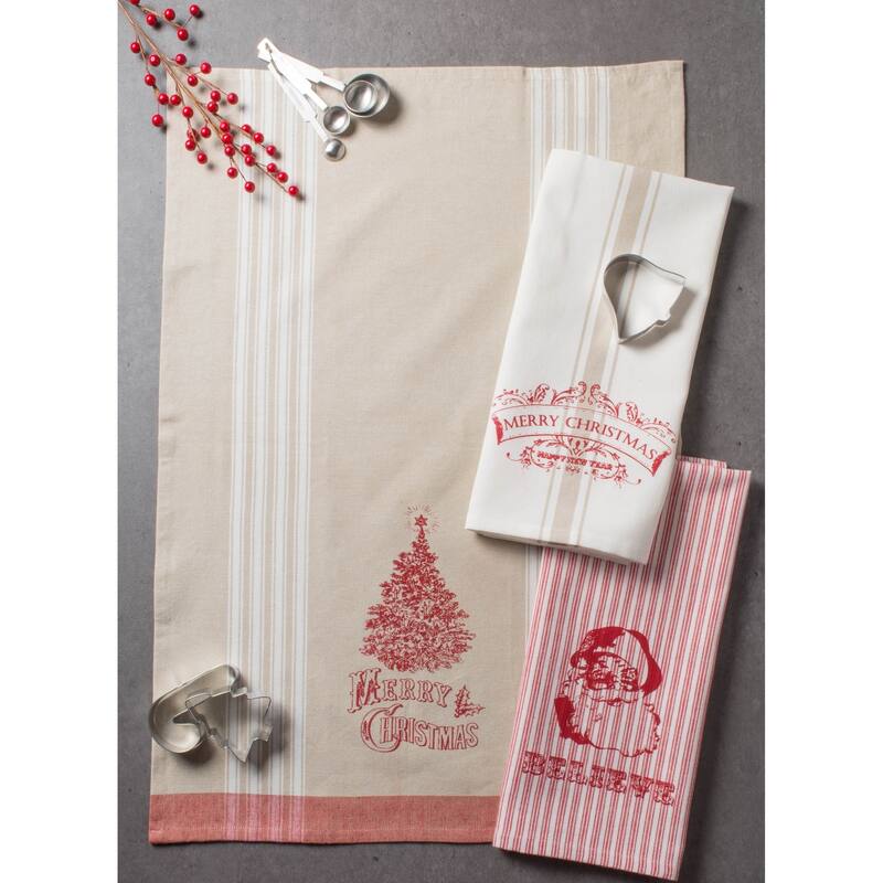 DII Assorted Cozy Christmas Embellished Dishtowel