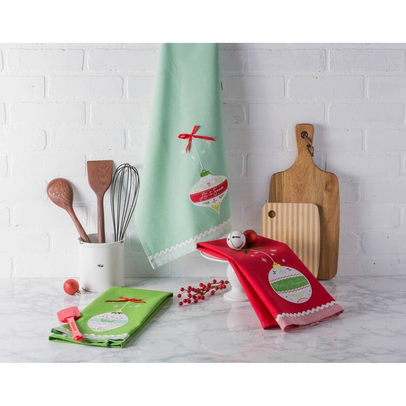 DII Assorted Cozy Christmas Embellished Dishtowel