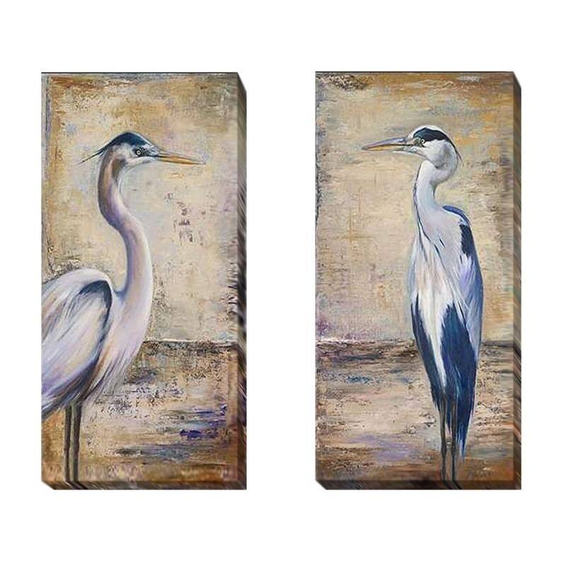 Blue Heron I & II by Patricia Pinto 2-pc Gallery Wrapped Canvas Giclee Set (16 in x 8 in Each Canvas in Set)