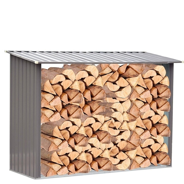 Shop Outsunny 85.5" Steel Sturdy Firewood Shed Storage 