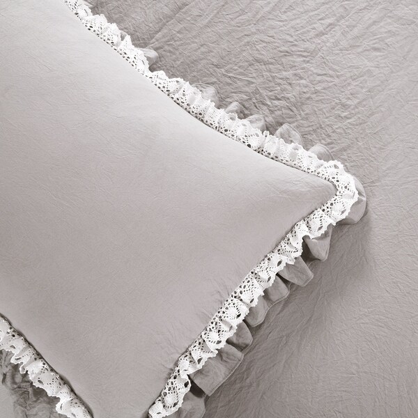 Lush Decor White Ella Shabby Chic Ruffle Lace 3 Piece Comforter Set Full//Queen