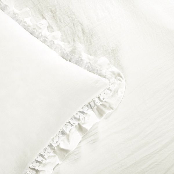 Lush Decor White Ella Shabby Chic Ruffle Lace 3 Piece Comforter Set Full//Queen