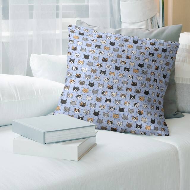 Porch & Den Alecia Kitty Pattern Throw Pillow - 20 x 20 - Blue - Cotton