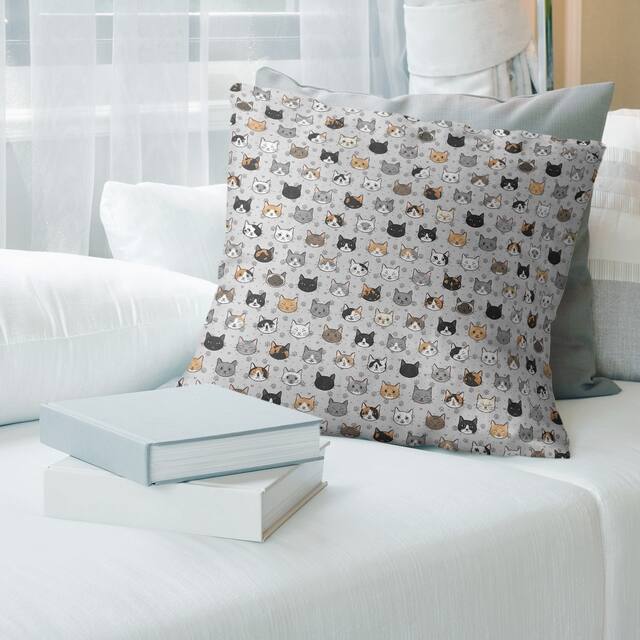Porch & Den Alecia Kitty Pattern Throw Pillow - 20 x 20 - Gray - Linen