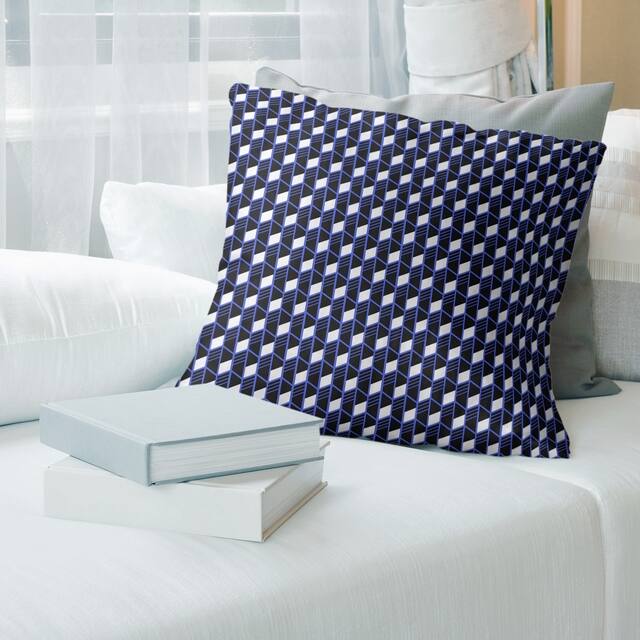 Porch & Den Cleo Classic Geometric Stripes Throw Pillow - 14 x 14 - Blue - Synthetic Fiber