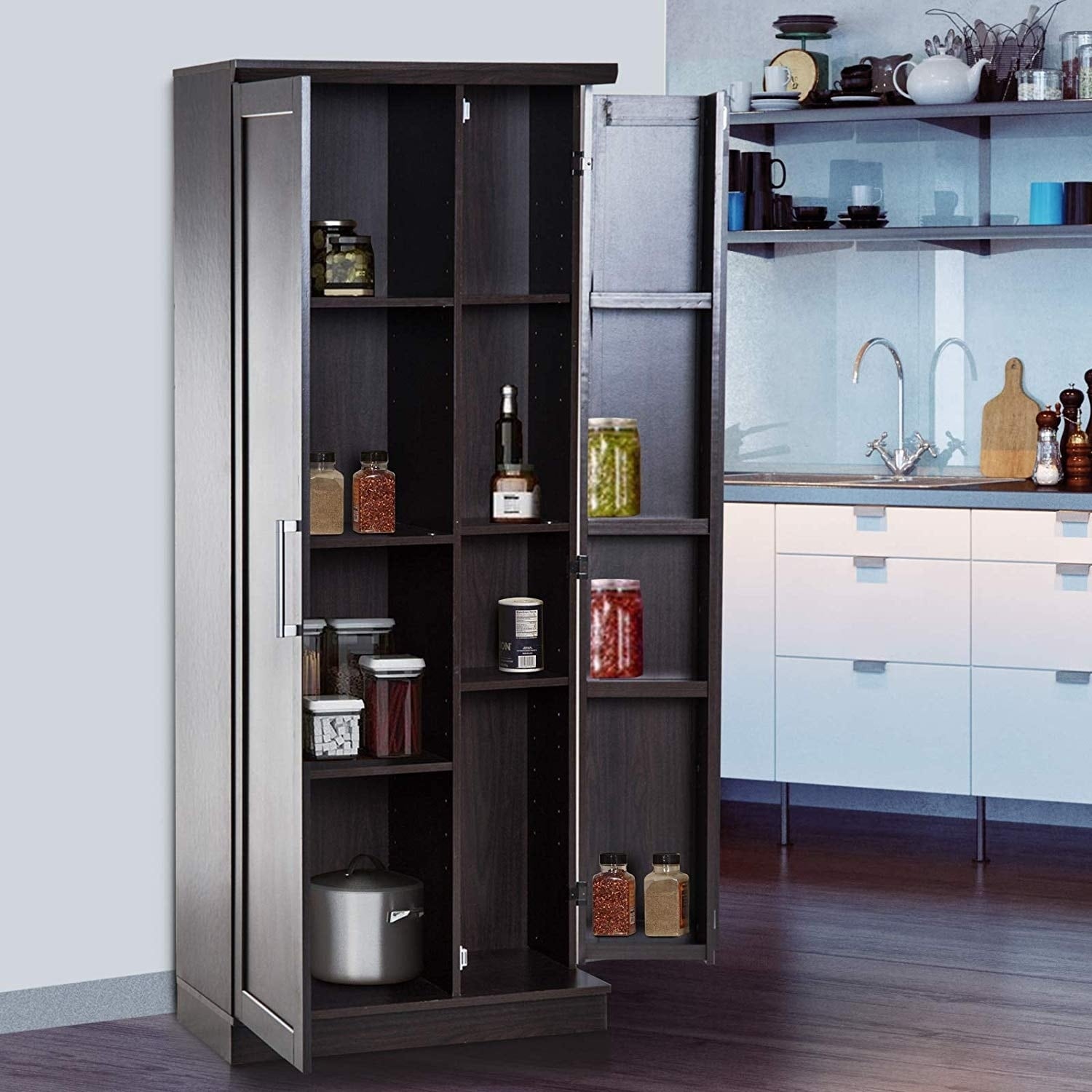 Shop 72 Wood Free Standing Kitchen Pantry Organizer Storage Cabinet Overstock 28288355