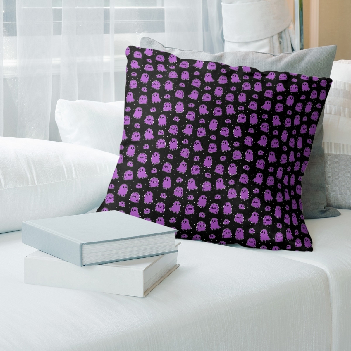 Brielle Home Soft Velvet Square Purple 18 in. x 18 in. Throw Pillow