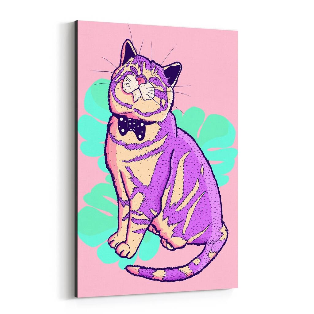 Noir Gallery Funny Happy Pink Cat Animal Canvas Wall Art Print