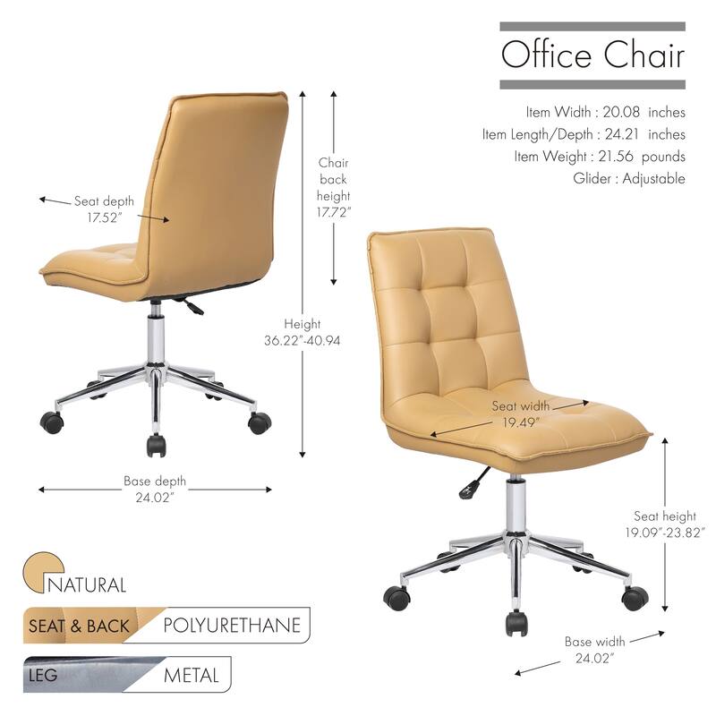 Porthos Home Egan Adjustable Swivel Office Chair, Tufted PU Leather