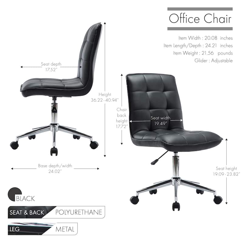 Porthos Home Egan Adjustable Swivel Office Chair, Tufted PU Leather