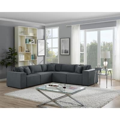 Copper Grove Ede Dark Grey Linen Modular Sectional Sofa