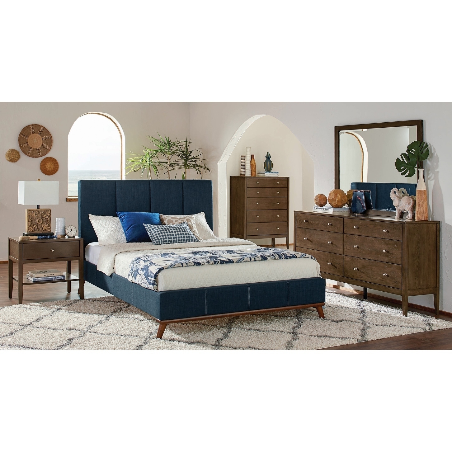 Alden Ash Brown And Blue 5 Piece Platform Bedroom Set