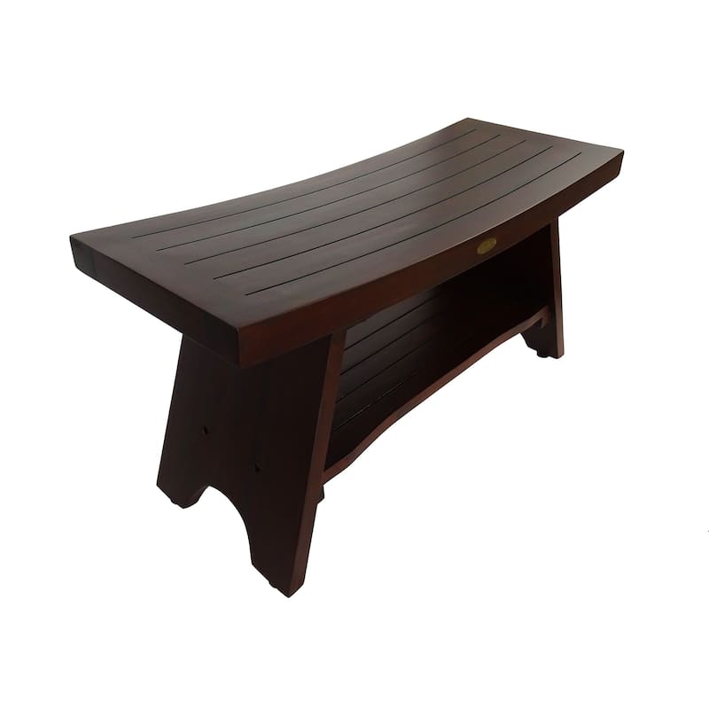 DecoTeak Serenity 35" Solid Teak Shower Bench Stool With Shelf in WoodLand Brown Finish