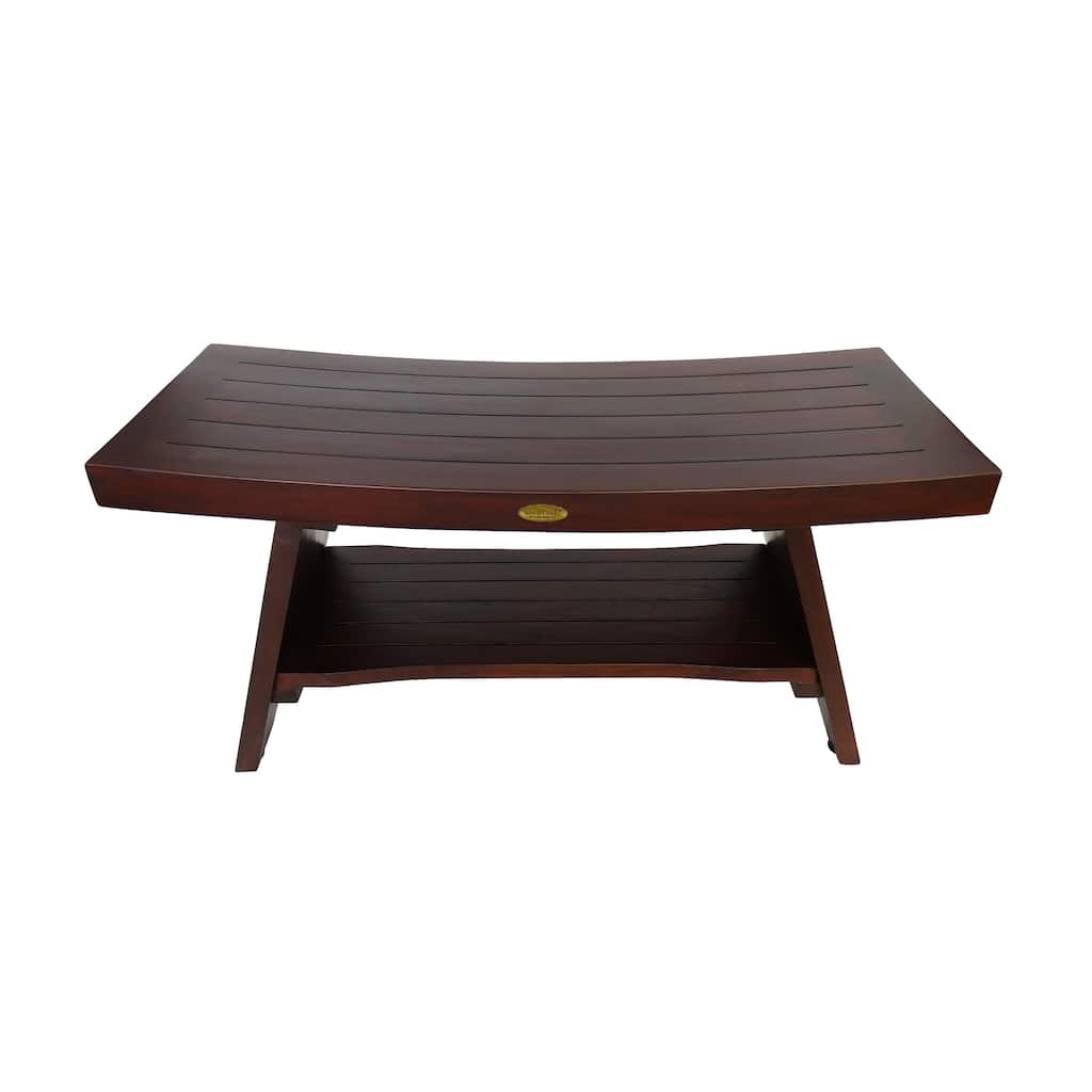 DecoTeak Serenity 35" Solid Teak Shower Bench Stool With Shelf in WoodLand Brown Finish