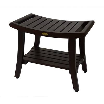 24" DecoTeak Harmony Teak Shower Bench With Shelf And LiftAide Arms- WoodLand Brown Finish