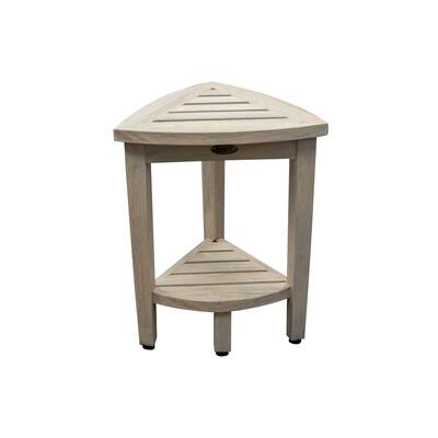 CoastalVogue Compact Solid Teak Corner Shower & Shaving Bench- Coastal DriftWood Finish