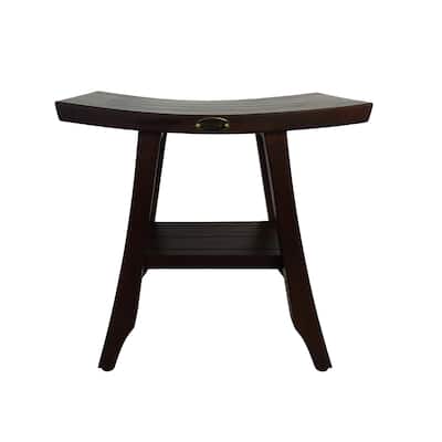 18" DecoTeak Satori Teak Shower & Bathroom Bench With Shelf- WoodLand Brown Finish