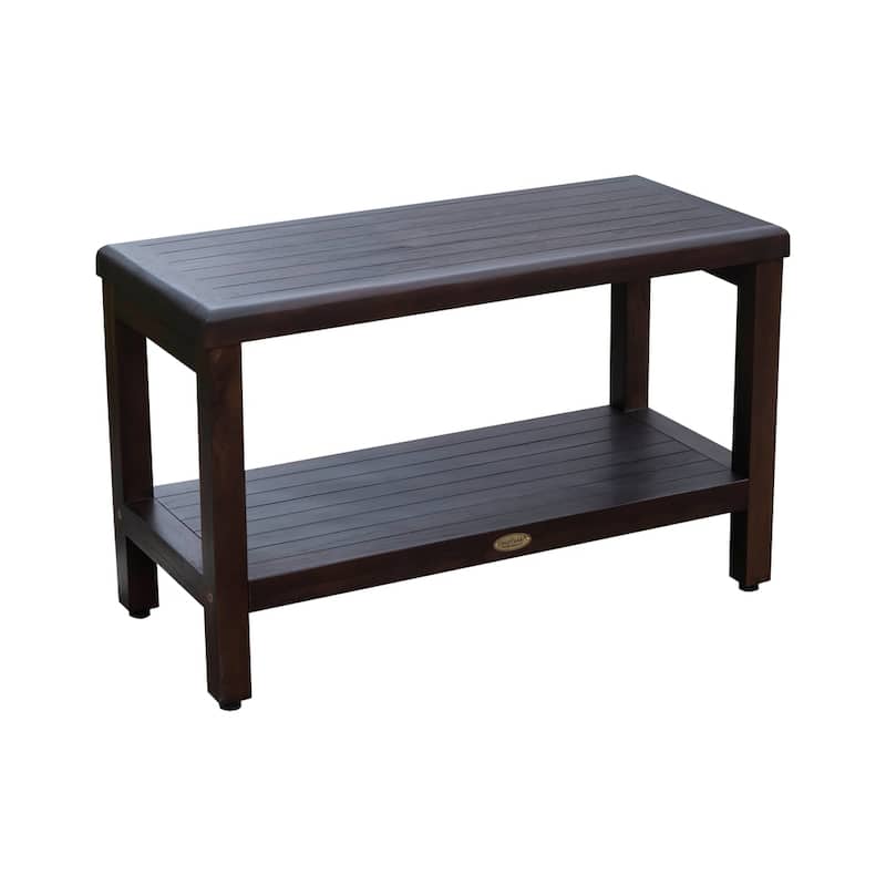 DecoTeak Eleganto 30" Extended Length Solid Teak Shower Bench with shelf - WoodLand Brown Finish