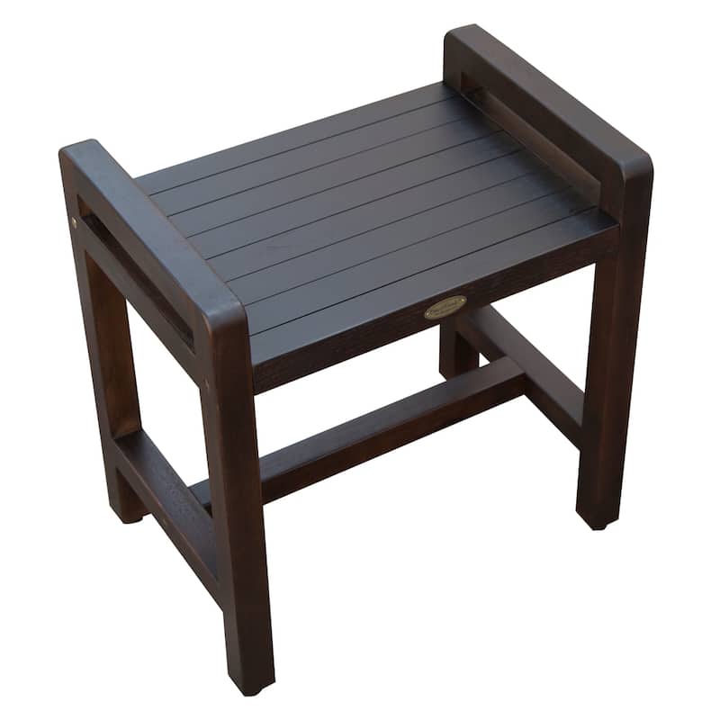 DecoTeak Eleganto 20" Solid Teak Shower Stool With LiftAide Arms - WoodLand Brown Finish