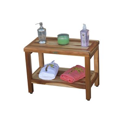 EcoDecors Eleganto 24" Solid Teak Shower Bench With Shelf - EarthyTeak Finish