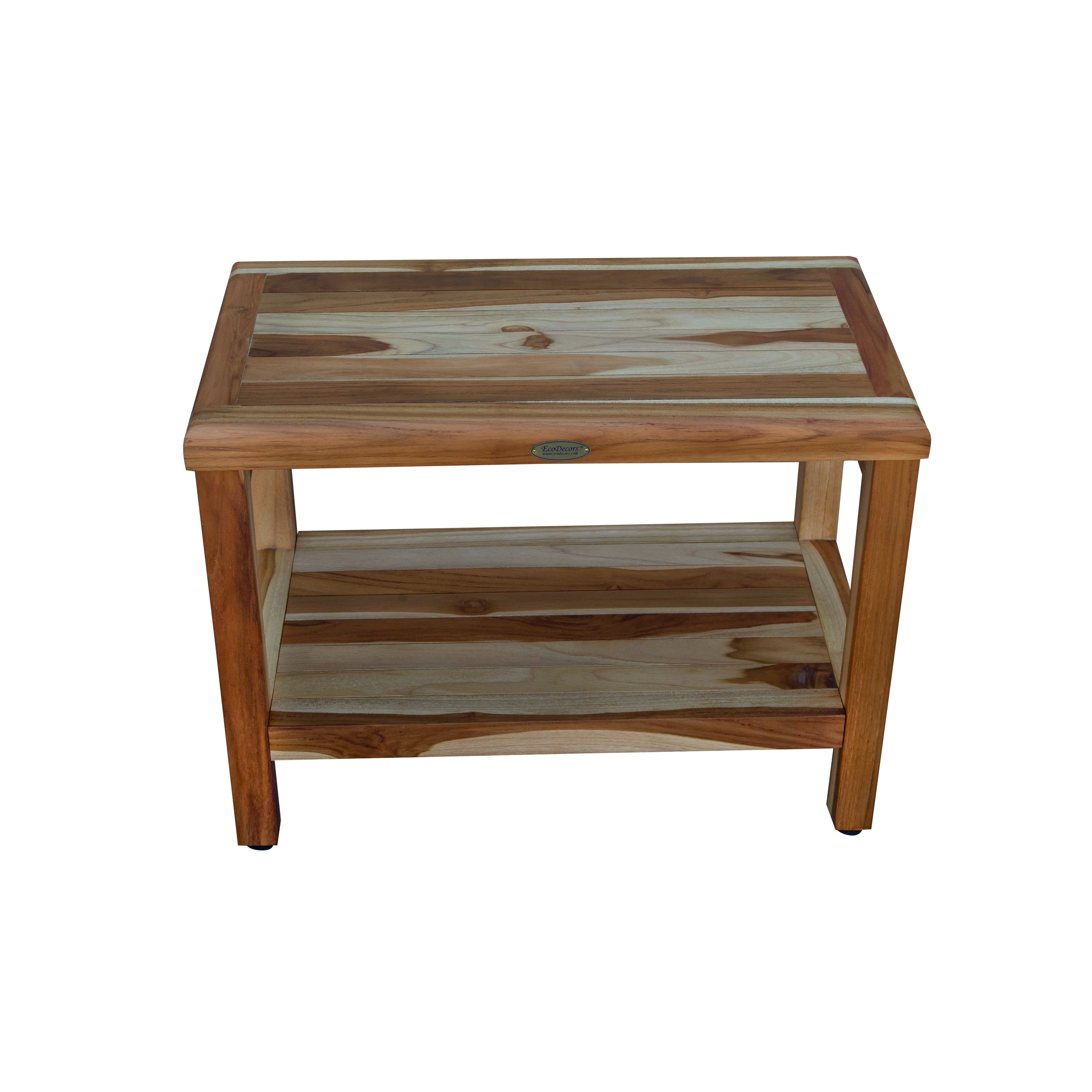 Zen Acacia Wood 28” Corner Shower Bench with Shelf