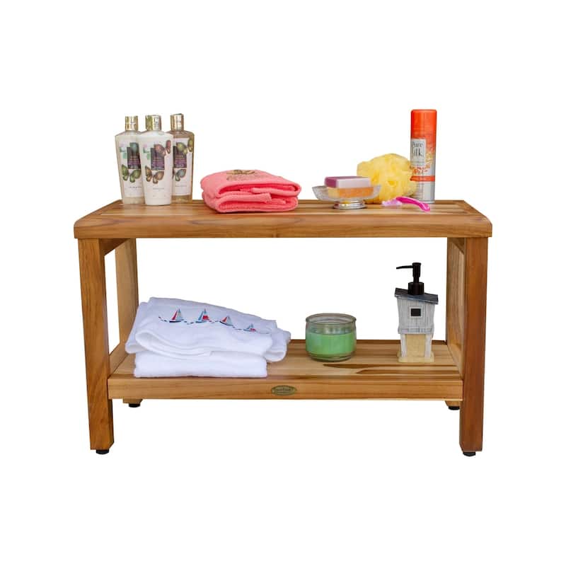 EcoDecors Eleganto EarthyTeak 30" Shower Bench with Shelf