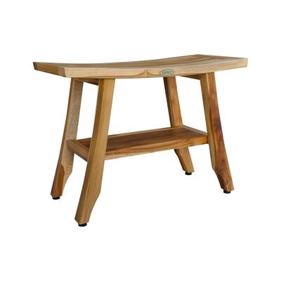 24" EcoDecors Satori Solid Teak Shower & Bathroom Bench With Shelf in EarthyTeak Finish - 24"Wx12"Dx18"H
