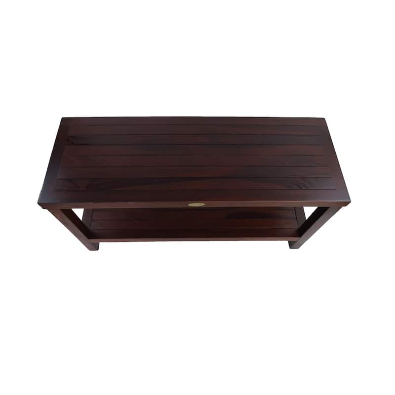 DecoTeak Eleganto 36" Extended Length Solid Teak Shower Bench With Shelf - WoodLand Brown Finish