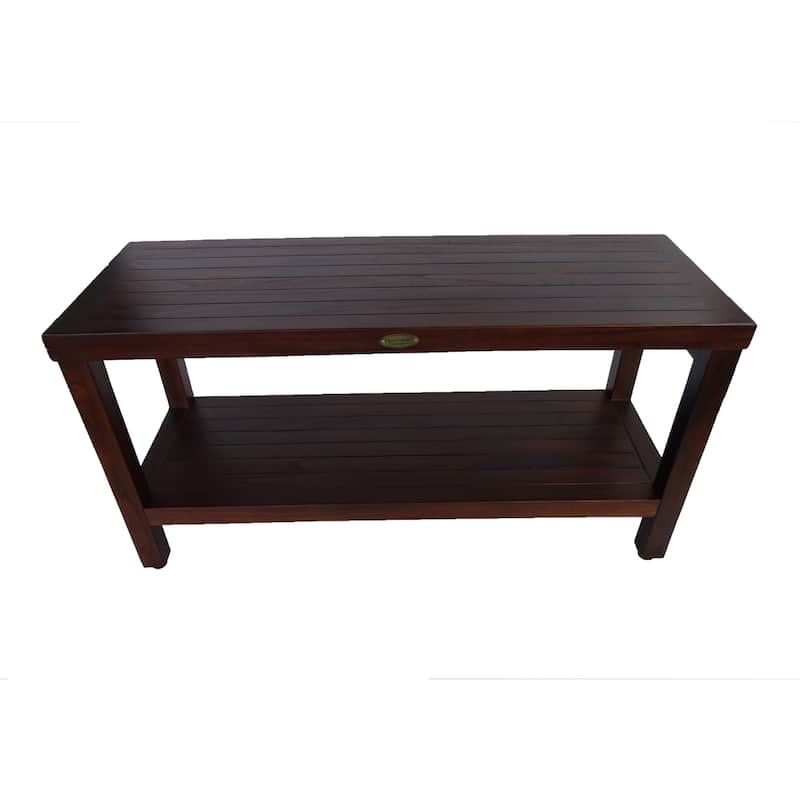 DecoTeak Eleganto 36" Extended Length Solid Teak Shower Bench With Shelf - WoodLand Brown Finish